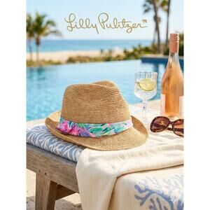 Lilly Pulitzer Straw Fabric Beach Sun Hat Sea To Shining Sea Pattern Floppy NWT Lilly Pulitzer Sea To Shining Sea Straw Floppy Fabric Beach  main image 3